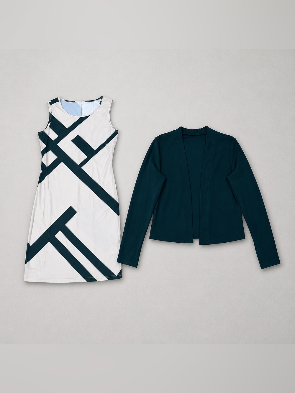 Women’s Sleeveless Dress Geometric Print and Cardigan Top Cream and Green Size M